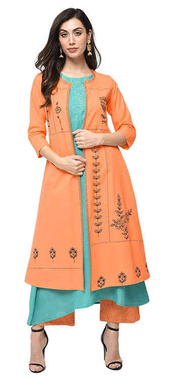 Floral Print Jacket With Kurti And Palazzo