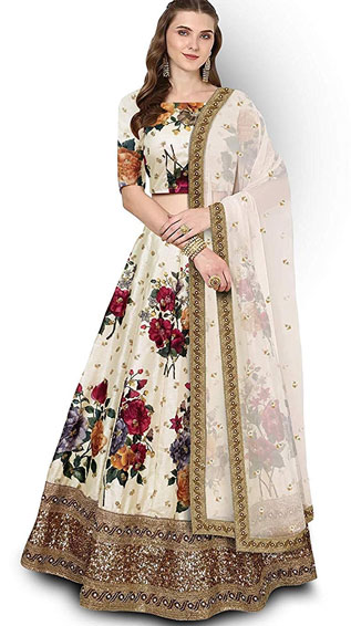 Floral Print Semi Stitched Lehenga Choli
