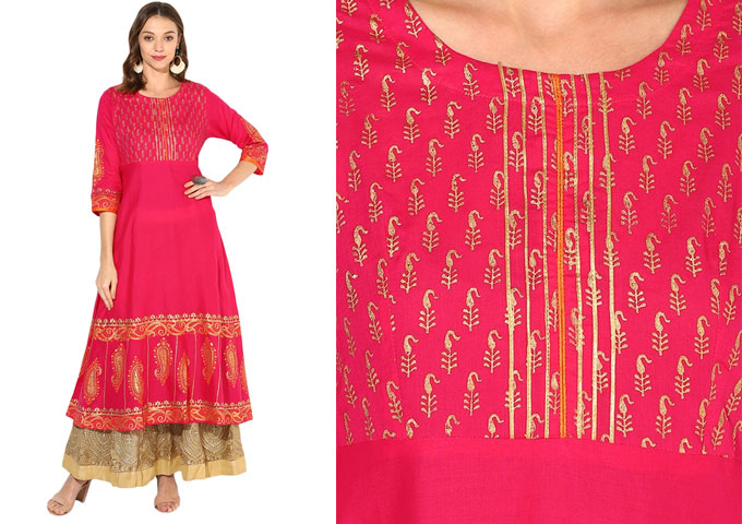 Foil Print Flared Kurti