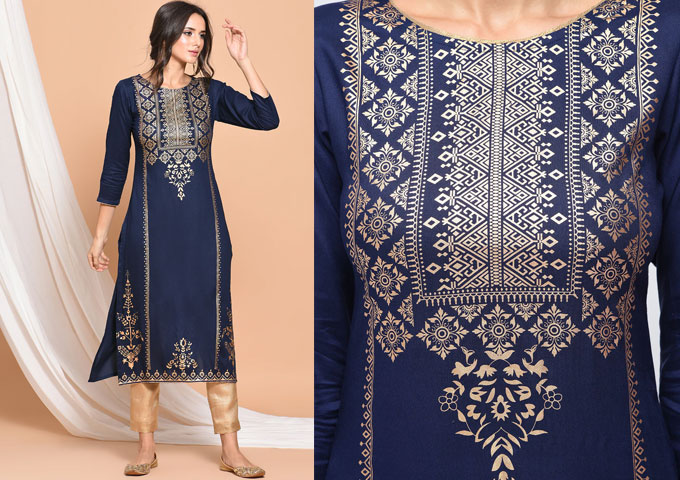 Foil Print Straight Kurti