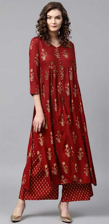 Gold Foil Printed Kurti Palazzo Set