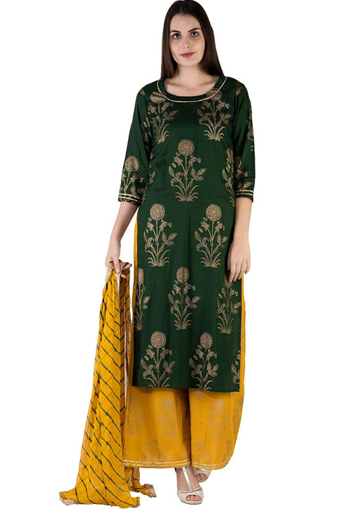 Gold Printed Kurti And Palazzo