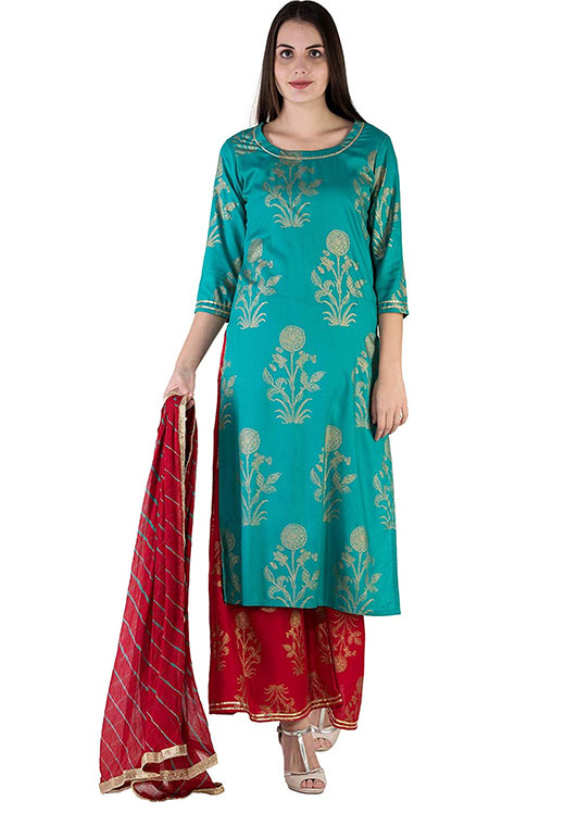 Gold Printed Kurti Palazzo Set