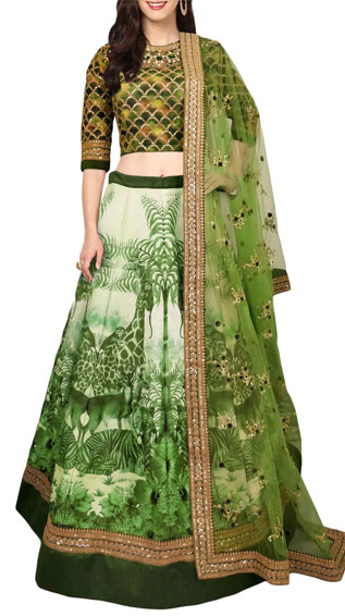 Graphical Embroidered Flared Lehenga