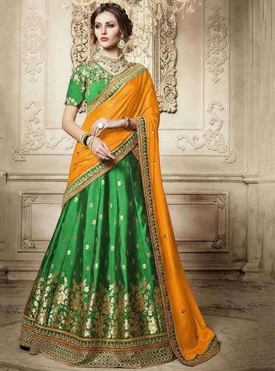 Green Silk Flared Lehenga