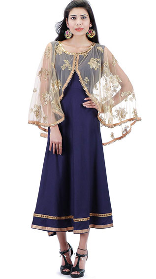 Kurti With Net Poncho