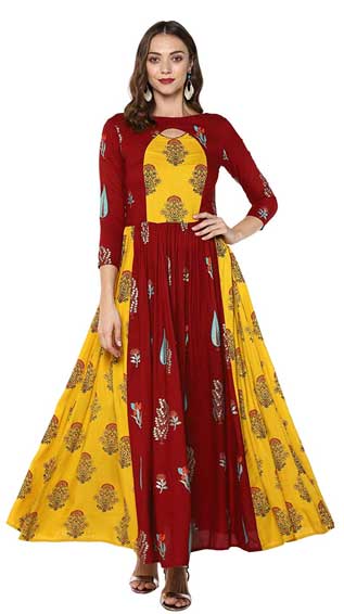 Maroon Colored Rayon Printed Anarkali