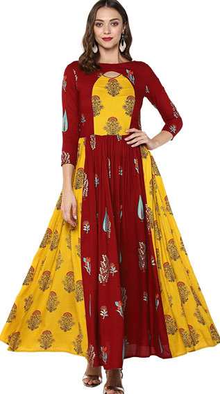 Maroon Printed Anarkali