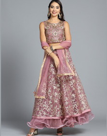 Mauve & Golden Embellished Lehenga