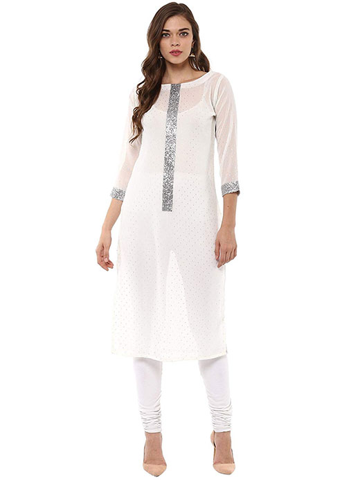 Mukaish look silver Polka Print Kurti