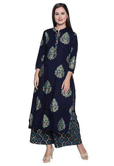 Navy Blue Printed A-line Women's Kurti