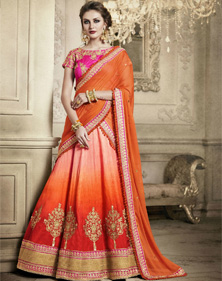 Orange Silk Flared Lehenga