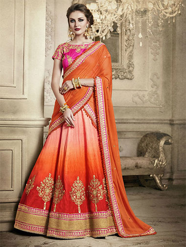 Orange Silk Flared Lehenga