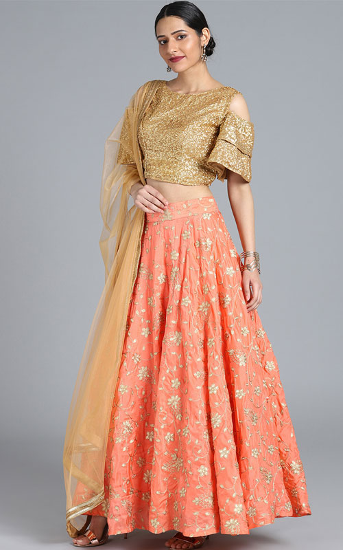 Peach-Coloured Embellished Lehenga