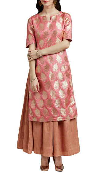 Pink Silk Kurta Skirt Set