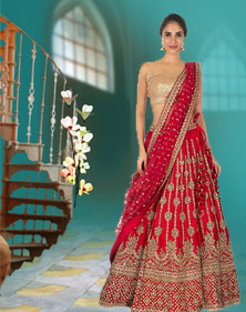 Red Lehenga With Golden Blouse