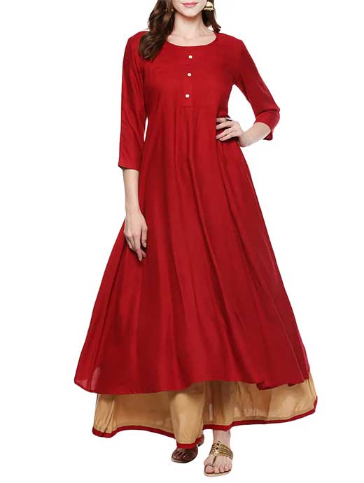 Red Rayon Kurti Palazzo Set