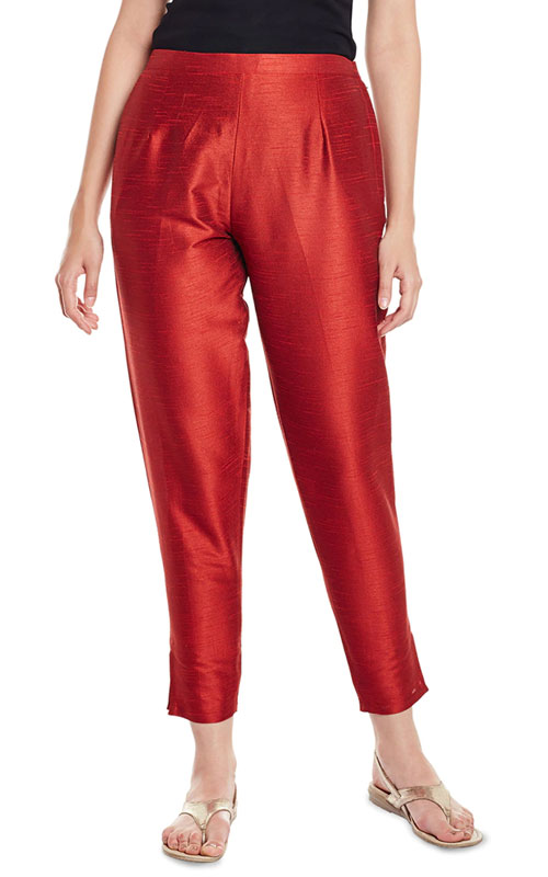 Red Silk Blend Cigarette Pants Trousers