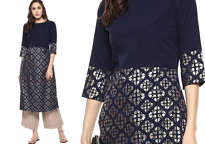 Silver Foil Print Kurti