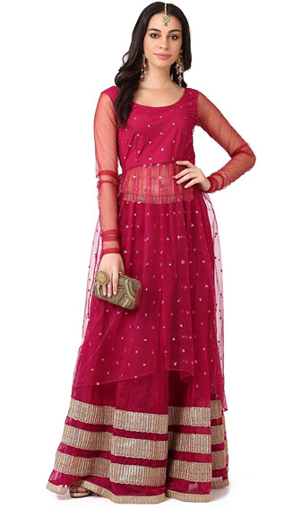 Wine High-Low Shimmer Kurti