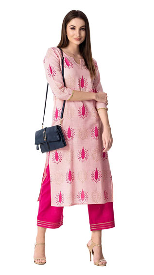 Cotton Printed Kurta With Printed Palazzo Set 