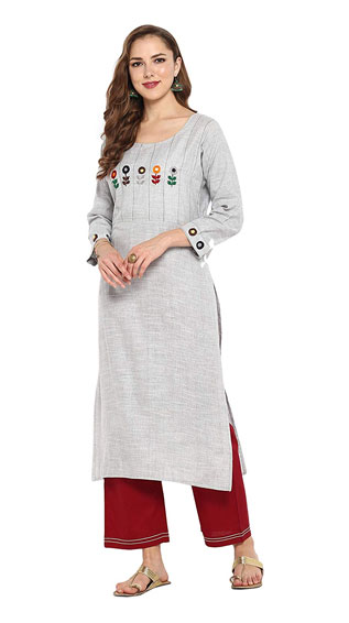 Cotton Embroidered Straight Kurta With Straight Pant