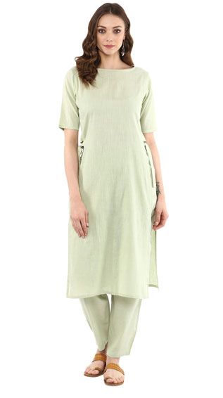 Cotton Green Straight Kurta & Pants