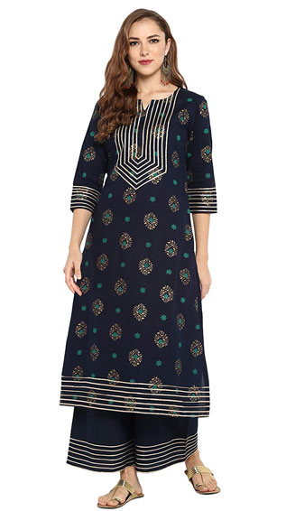 Cotton Gota Lace Straight Kurta  Palazzo