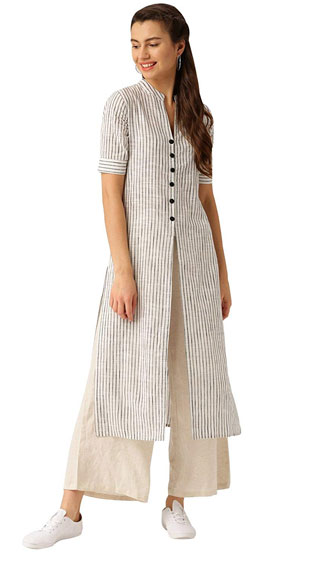 Straight Fit Cotton Multiple Slits White Kurta