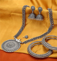 Silver Tribal Jhumki Necklace 