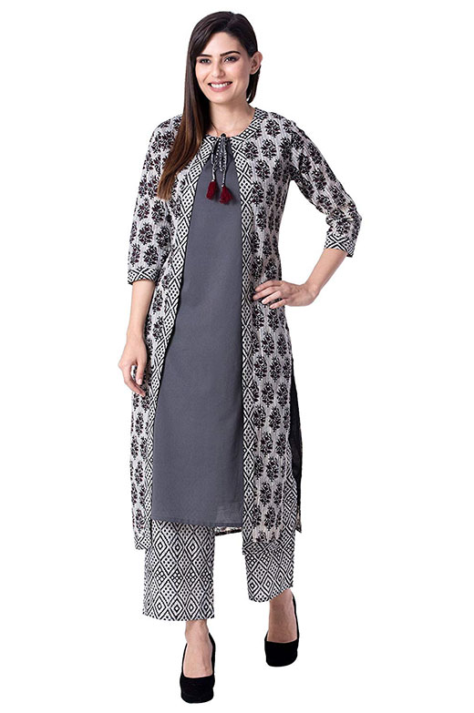 rinted Jacket Kurti With Palazzo Pant Set