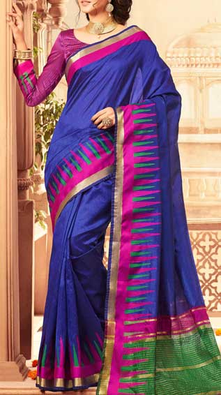 Blue Tussar Silk Saree