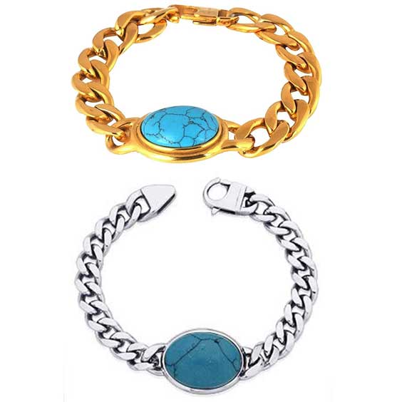 18K Gold Plated Surgical Turquoise Bracelet For Men