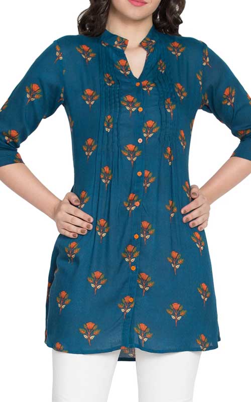 Blue Rayon Straight Kurti