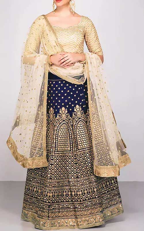 Blue Silk Flared Lehenga