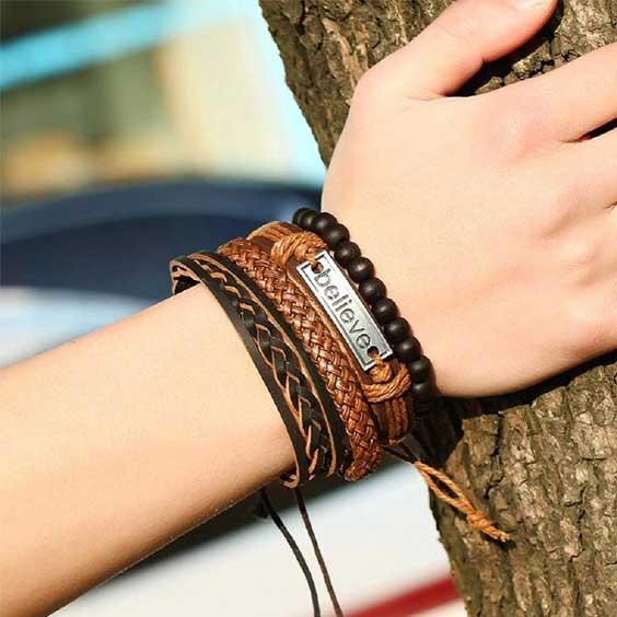 Metal Genuine Leather Bracelet For Men