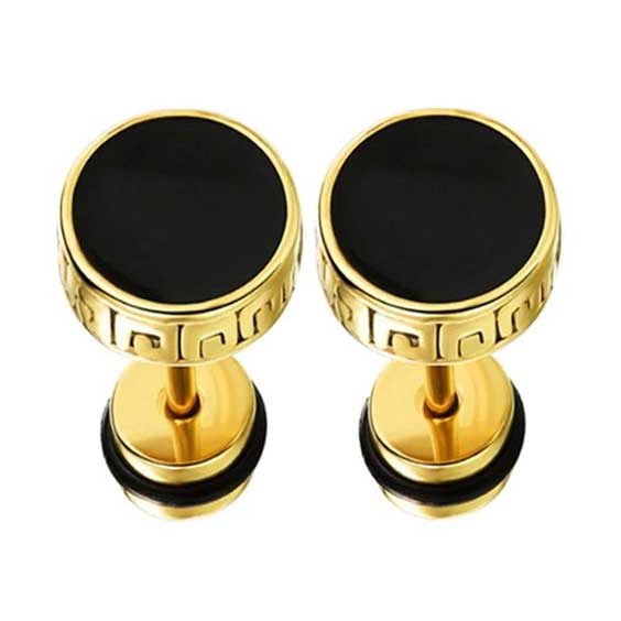 Gold Stainless Steel Black Studs Earings