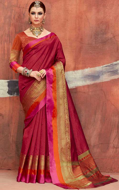 Golden Bordered Saree With Blouse