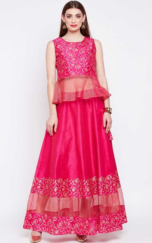 Pink Handblock Print Ready to Wear Lehenga with Blouse