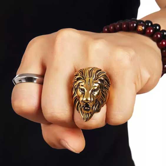 Lion Head Shapped Mens Ring