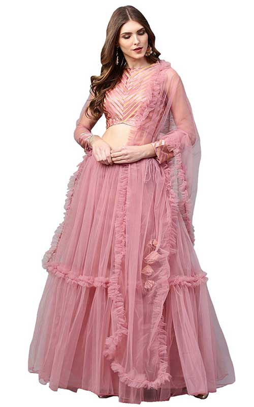 Pink Silk Blended Woven Lehenga Choli 