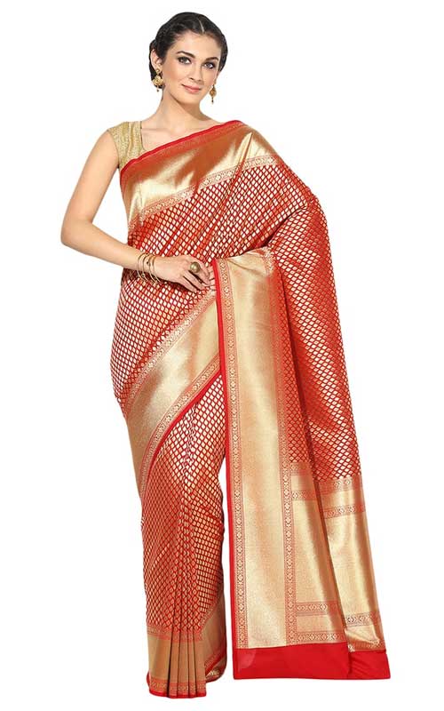 Red Cotton Silk Banarasi Saree