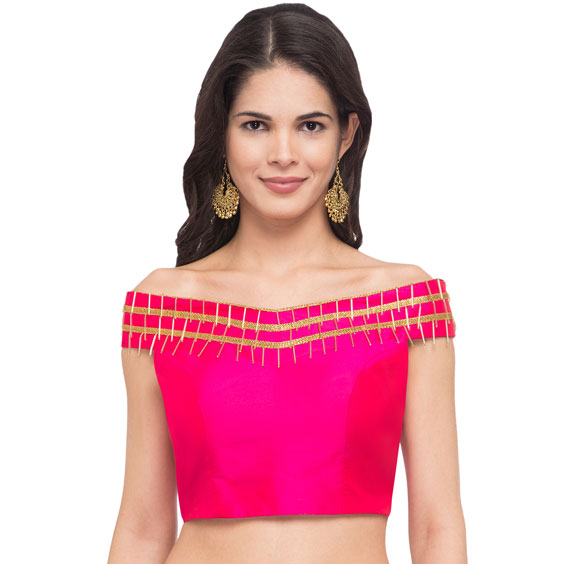 Women Pink Embellished Saree Blouse