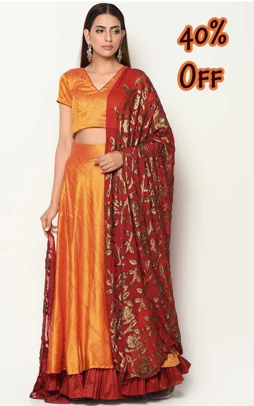 Yellow & Red Solid Ready to Wear Lehenga Choli