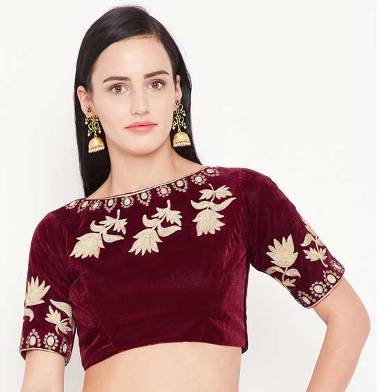 Maroon Velvet Zari Embriodered Blouse