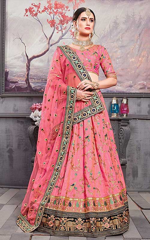Embroidered Banarasi Silk Lehenga Choli