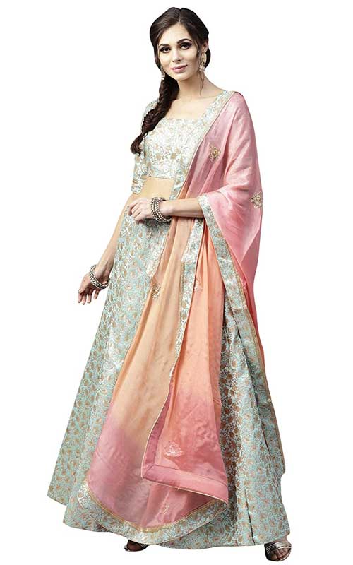 Banarasi Silk Semi Stitched Anarkali Style Lehenga