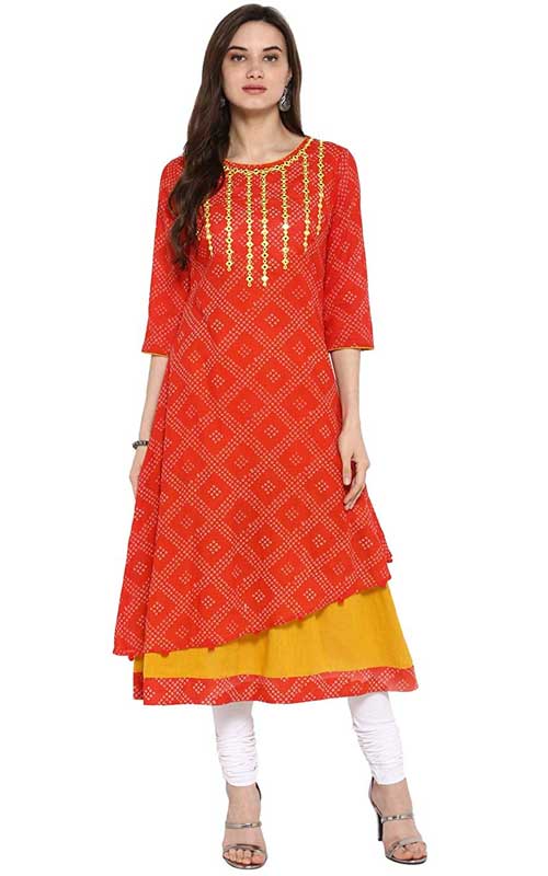 Bandhani Print Layered Kurta