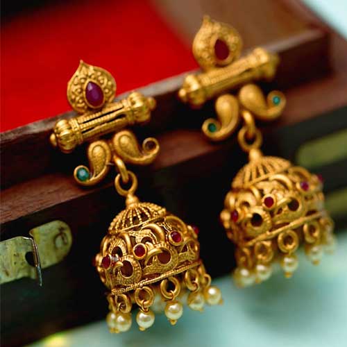 Gold-Toned Dome Shaped Drop Earrings