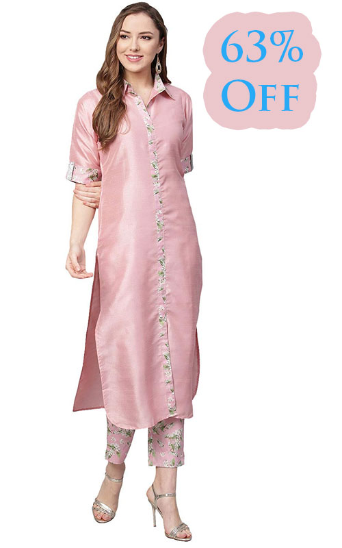 Pink Solid Kurti with Pant